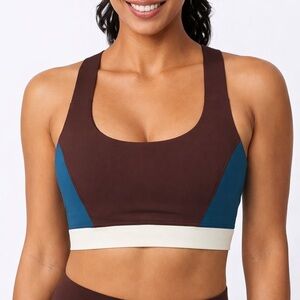 Interval Colorblock Sports Bra Chocolate Teal Cream Plus Size 1X NWT